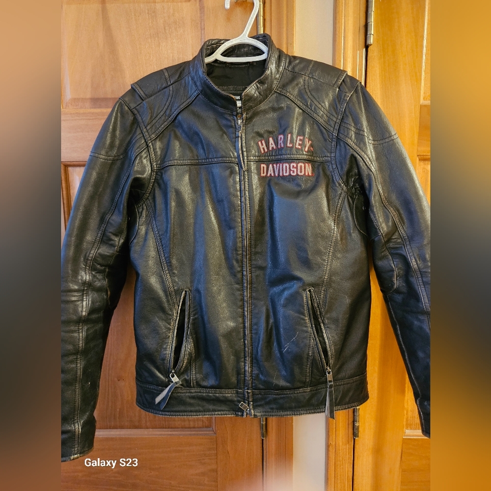 Harley-Davidson Black Leather Jacket for Men,Size Small